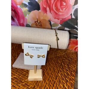 Kate Spade Bow Jewelry Bundle Lot Set Earrings NWT Bow Bangle Bracelet Gold